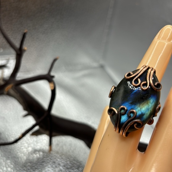 Jewelry - size 7 Luscious labradorite ring, wrapped in hand, wrought copper,